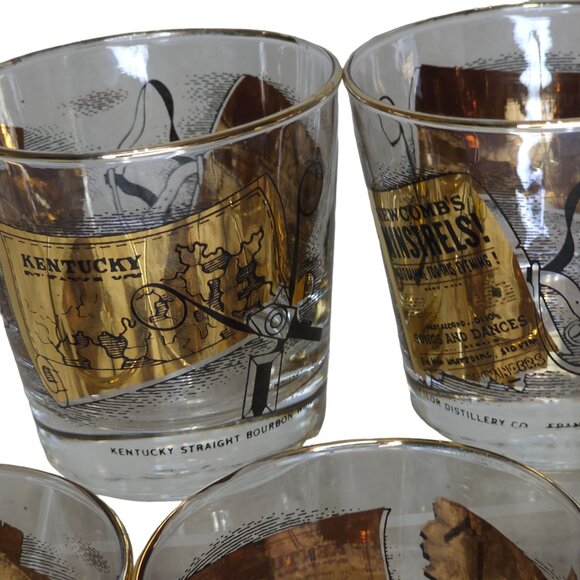 Vintage Old Taylor 86 Gold & Clear Kentucky Straight Bourbon Whiskey Glasses Set - Picture 7 of 11